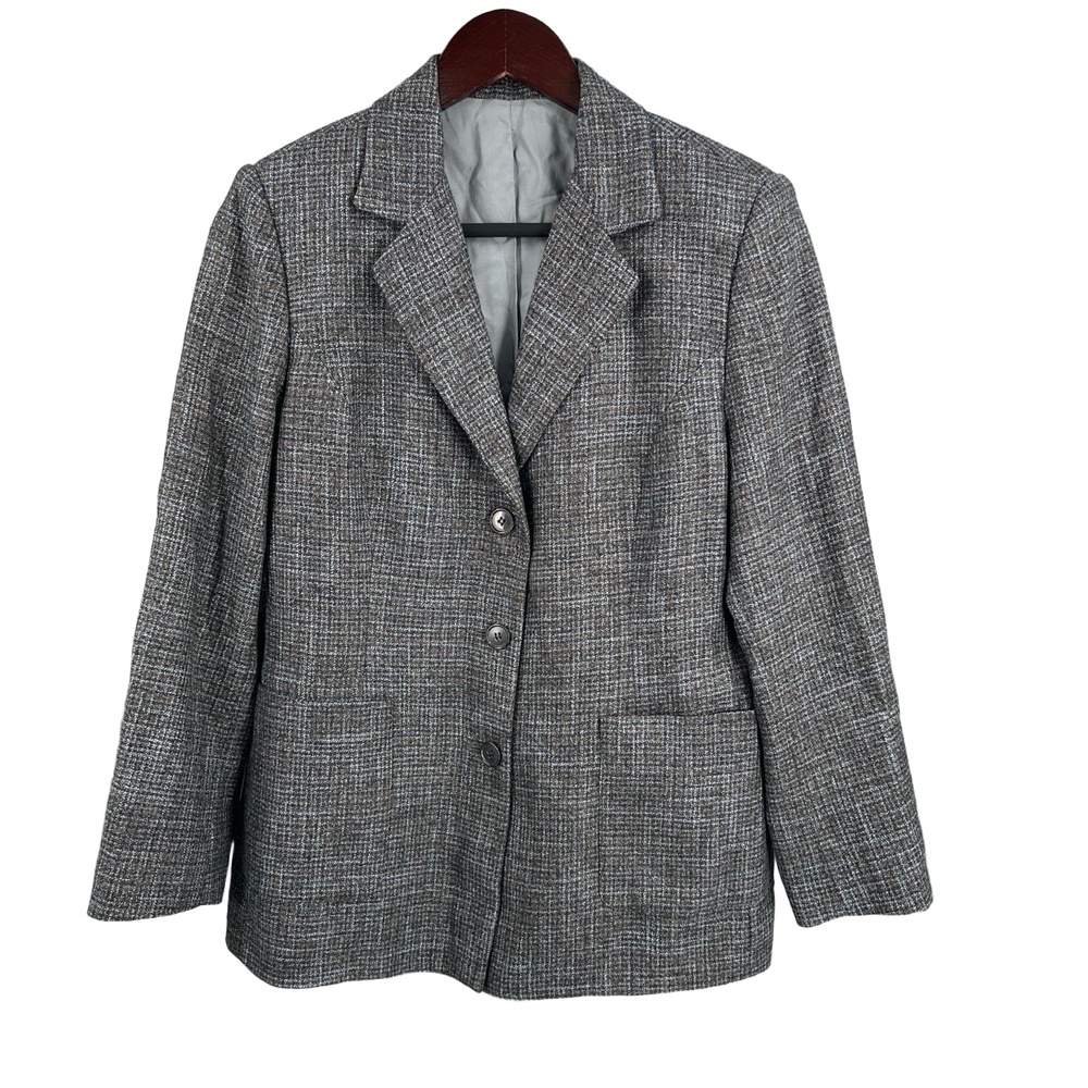 Dara Lamb Womens Blazer Gray Plaid Notched Lapel 3 Button‎ Jacket Size 2